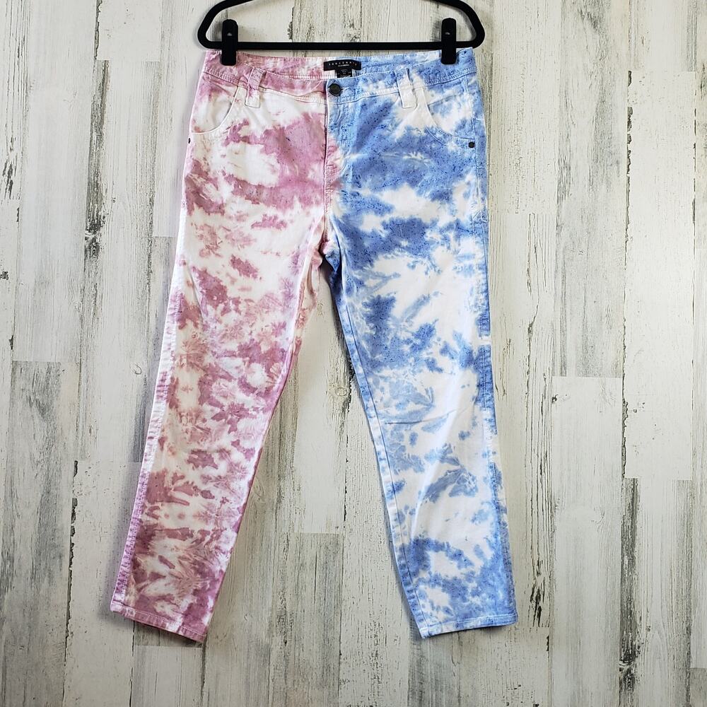 Sanctuary Pink & Blue Crinkle Tie Dye Denim Cropped Jeans Women's Size 31